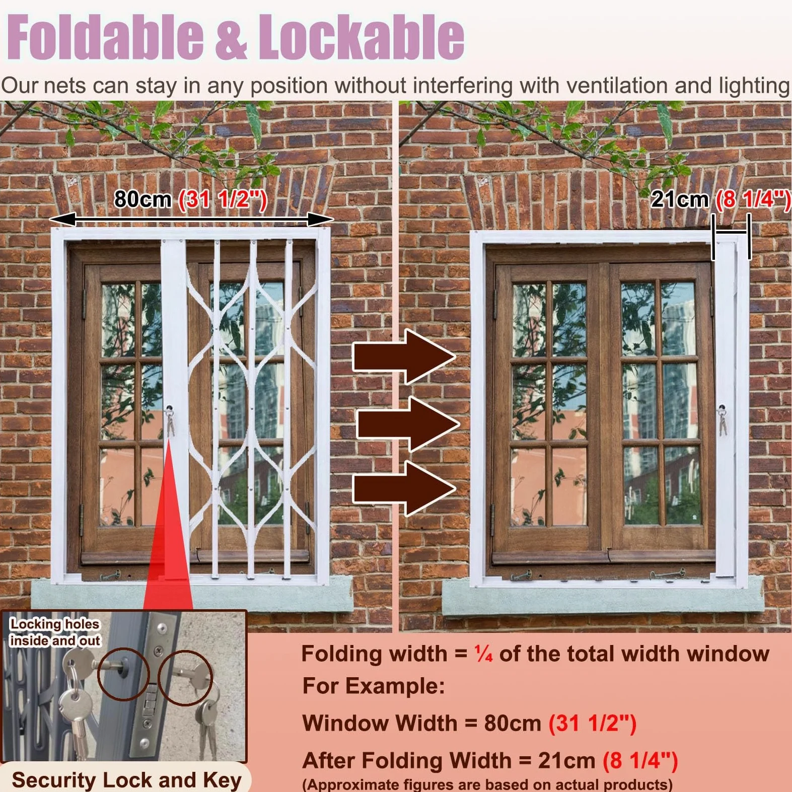 Osłony okienne zabezpieczające przed dziećmi – odporne na huragany składane okno przesuwne ze stopu aluminium z zamkami, białe, 100 cm x 140 cm (39,4 cala x 55,1 cala) - Zabezpiecz swój dom!