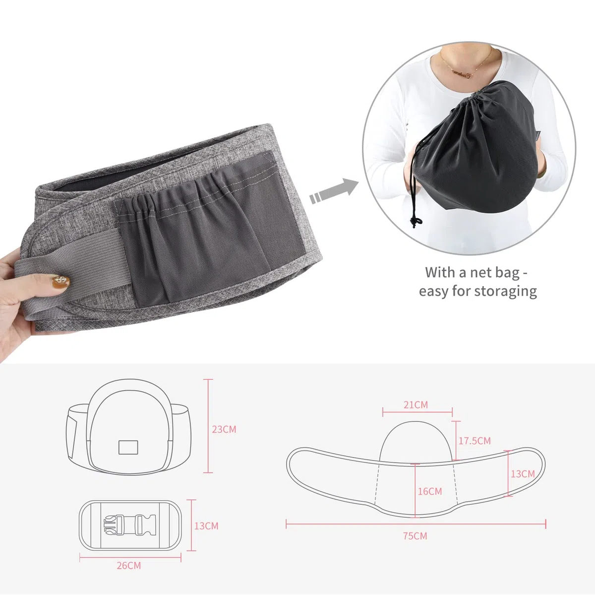 Bebamour Hipseat Nosidełko dla niemowląt 0-36 miesięcy, lekki, regulowany, podtrzymujący plecy stołek w talii, nosidełko 3 w 1 dla noworodka do fotelika dla malucha (New Light Grey)