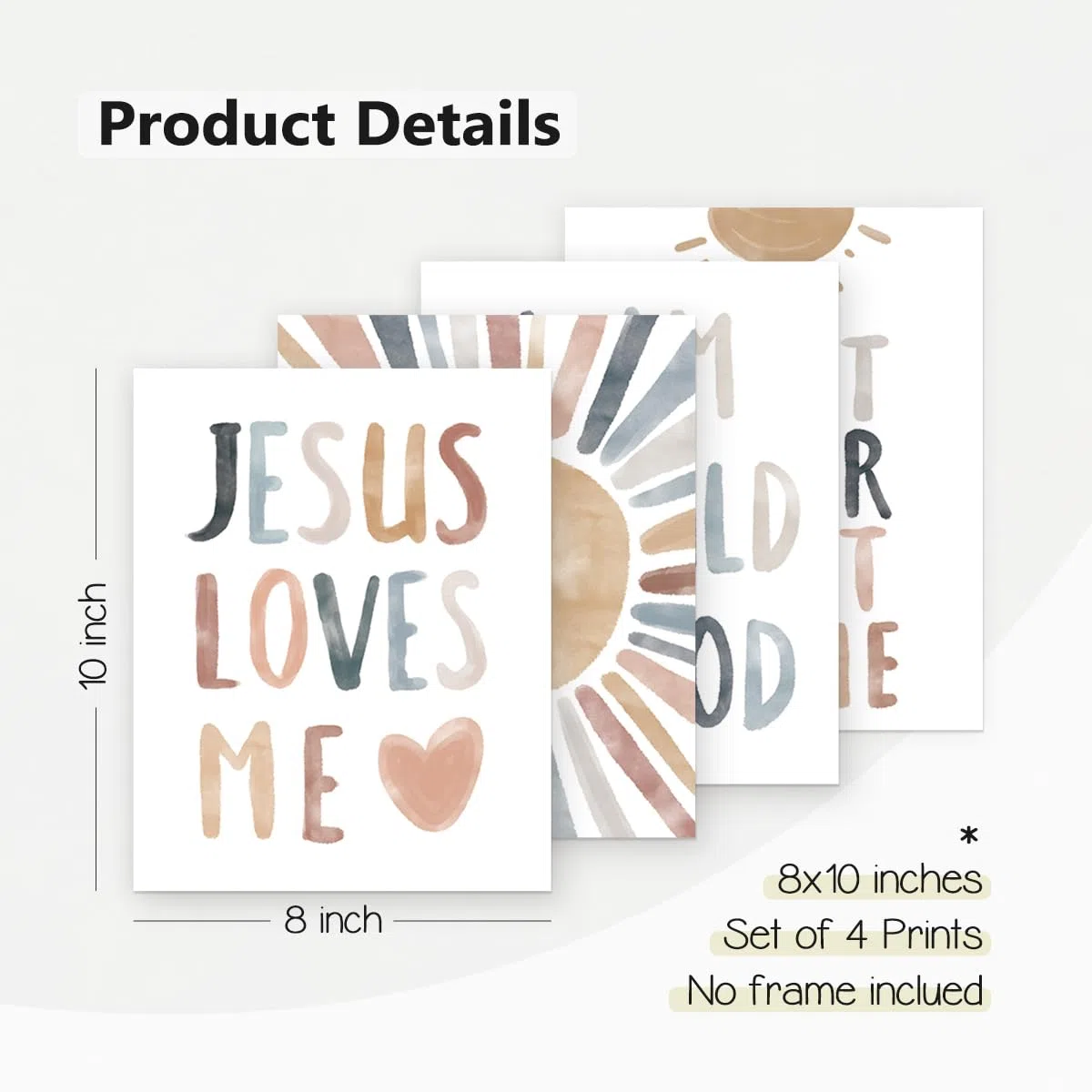 PLKMN 'Jesus Loves Me' wydruki ścienne, dziecko Boże, inspirujące wersety biblijne boho słońce dekoracja do pokoju dziecięcego pokoju dziecięcego, prezenty dla dzieci, 25 x 20 cm, zestaw 4 szt.,