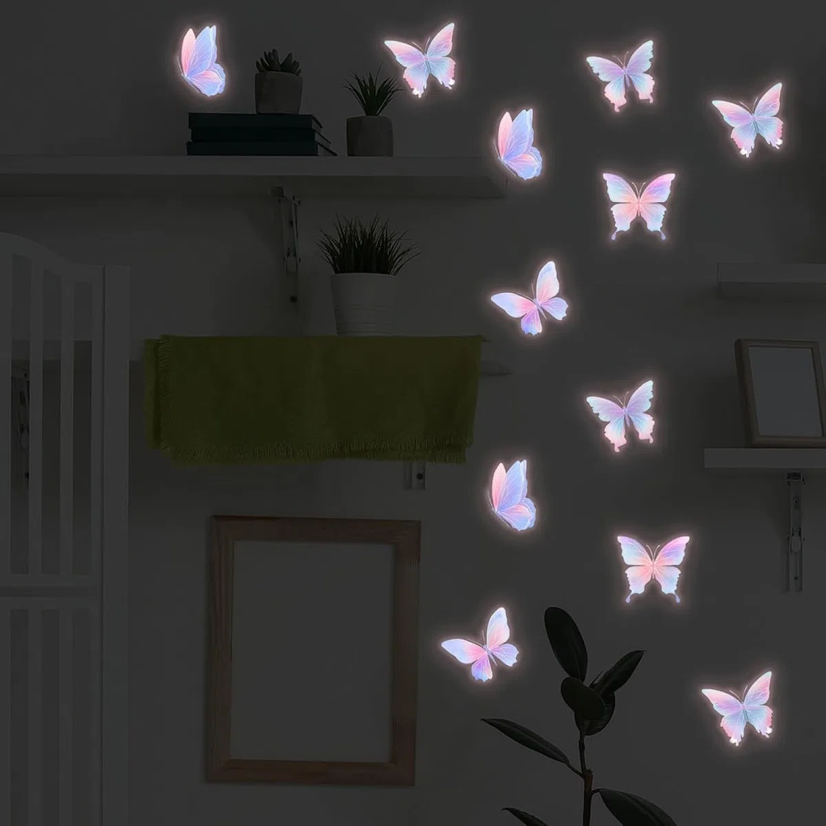 Naklejki ścienne fluorescencyjne motyl dekoracja do sypialni, samoprzylepne ozdoby na ścianę, naklejki do pokoju dziecka, salonu, biura, 2pcs, 2pcs
