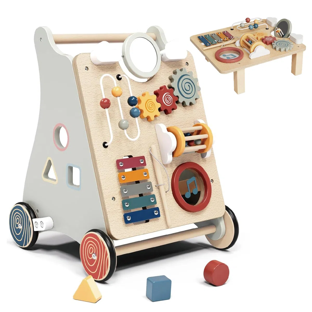 2IN1 Montessori Walker z drewna, zabawka Baby Walker z regulowaną prędkością