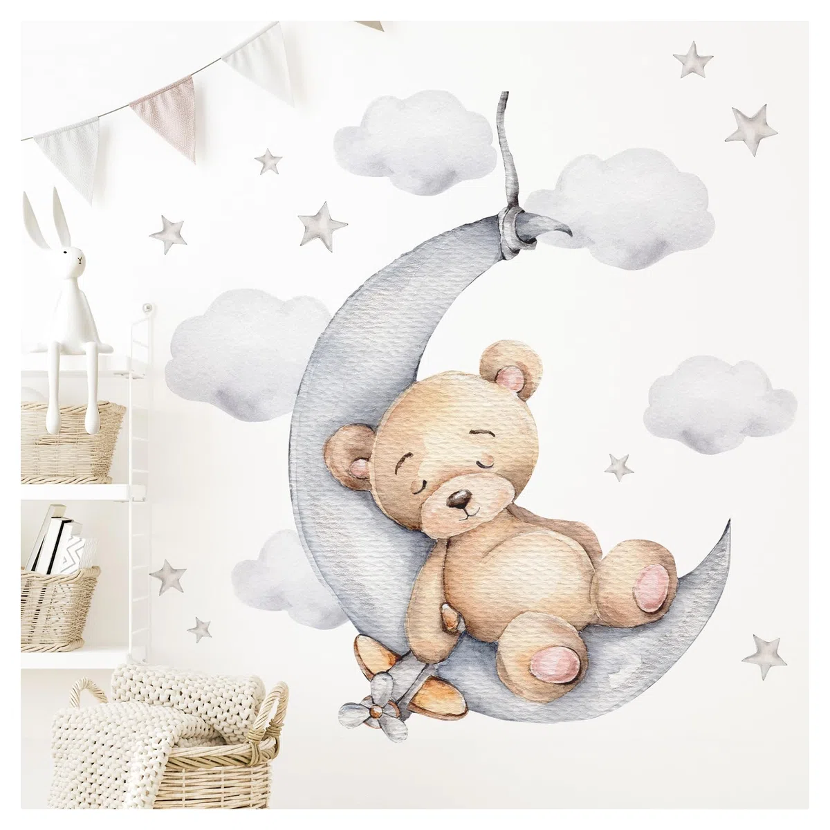 Little Deco Tatuaż ścienny niedźwiedź na księżycu naklejka ścienna do pokoju dziecięcego miś z gwiazdami dekoracja pokoju dziecięcego DL831-4
