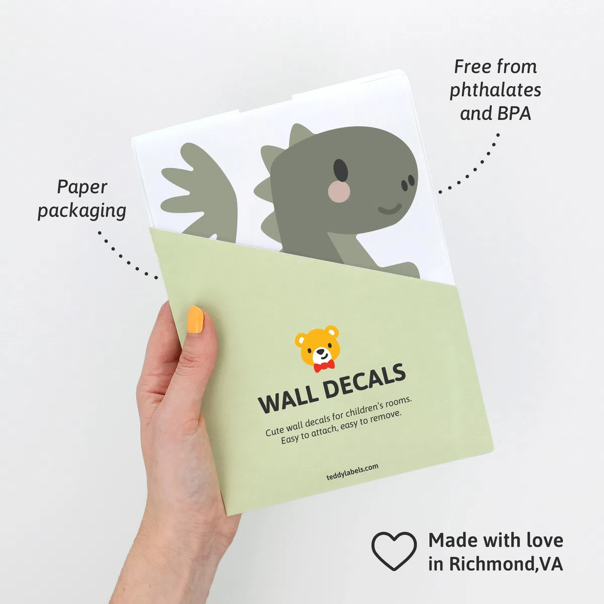 Teddylabels - Naklejki ścienne do pokoju dziecięcego Pokój dziecięcy Przedszkole Sypialnia dziecięca - Samoprzylepne naklejki ścienne wielokrotnego użytku - Dinozaury (rozmiar: 19 cm x 14 cm)