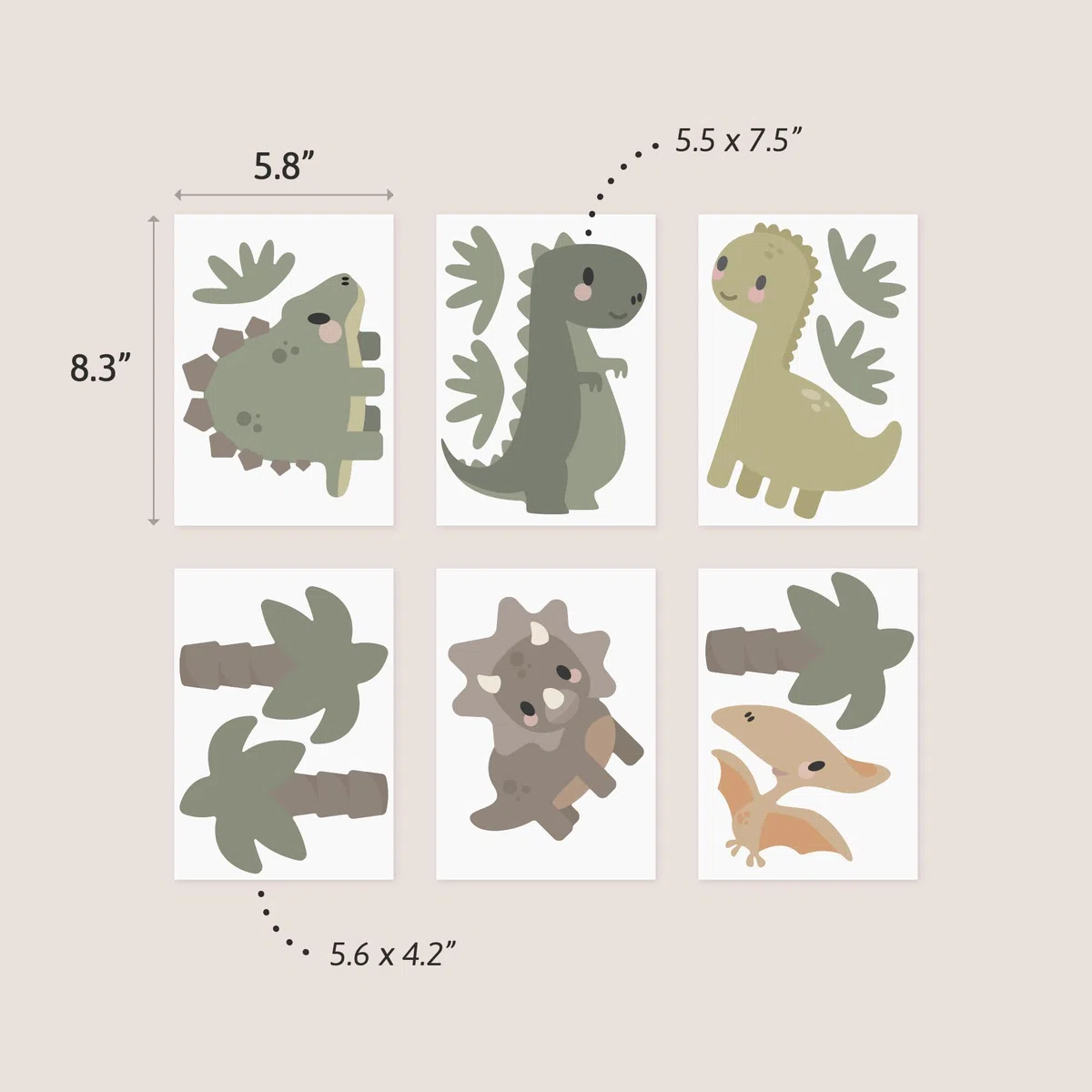 Teddylabels - Naklejki ścienne do pokoju dziecięcego Pokój dziecięcy Przedszkole Sypialnia dziecięca - Samoprzylepne naklejki ścienne wielokrotnego użytku - Dinozaury (rozmiar: 19 cm x 14 cm)