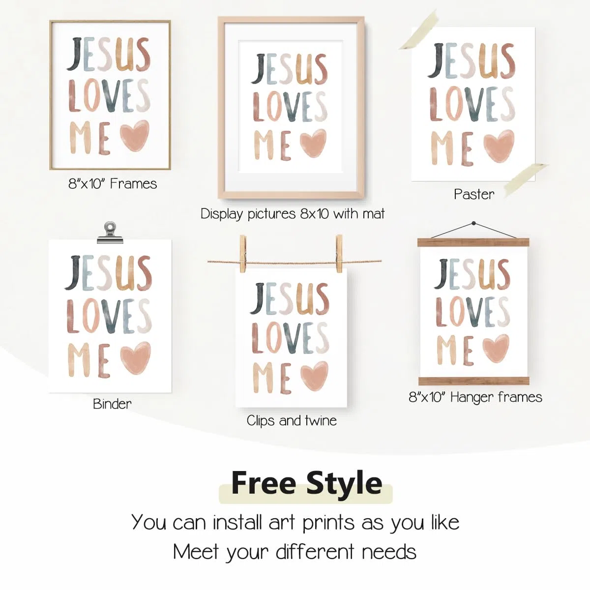 PLKMN 'Jesus Loves Me' wydruki ścienne, dziecko Boże, inspirujące wersety biblijne boho słońce dekoracja do pokoju dziecięcego pokoju dziecięcego, prezenty dla dzieci, 25 x 20 cm, zestaw 4 szt.,