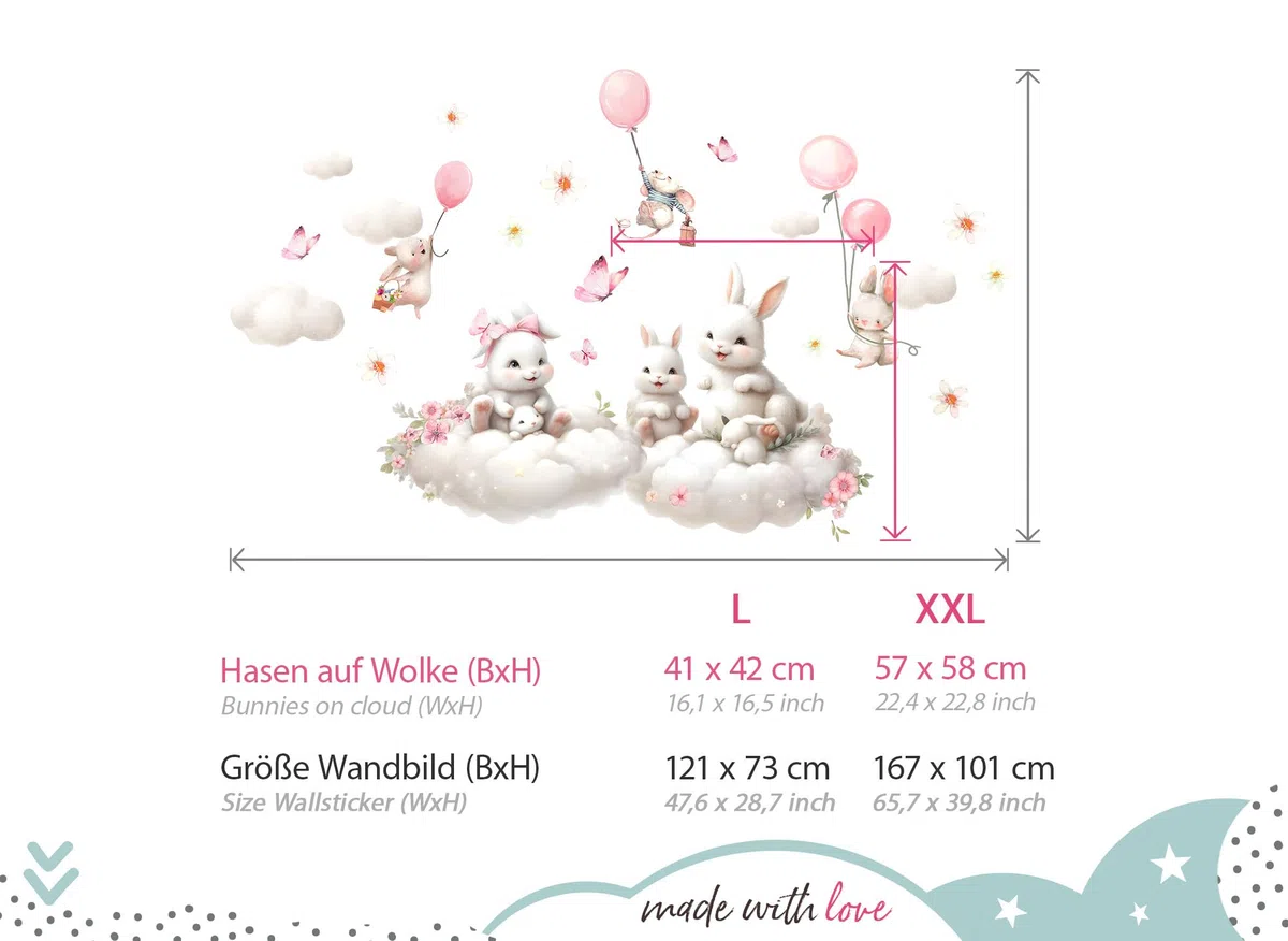Little Deco Naklejka na ścianę z motywem zająca na chmurach, tatuaż ścienny, pokój dziecięcy, kwiaty, zestaw naklejek na ścianę, pokój dziecięcy, myszka, balon, sypialnia, dekoracja ścienna, DL5055-05