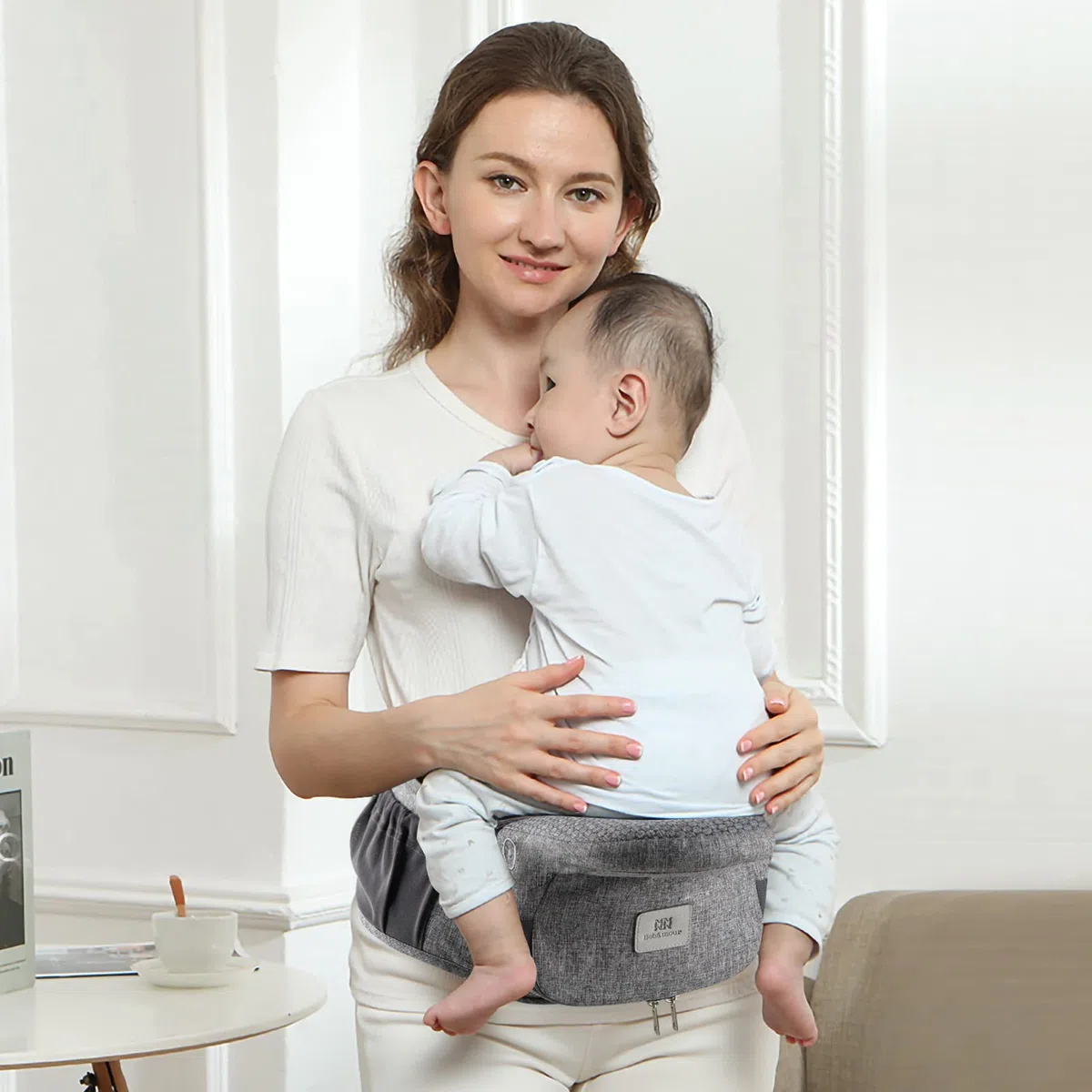 Bebamour Hipseat Nosidełko dla niemowląt 0-36 miesięcy, lekki, regulowany, podtrzymujący plecy stołek w talii, nosidełko 3 w 1 dla noworodka do fotelika dla malucha (New Light Grey)